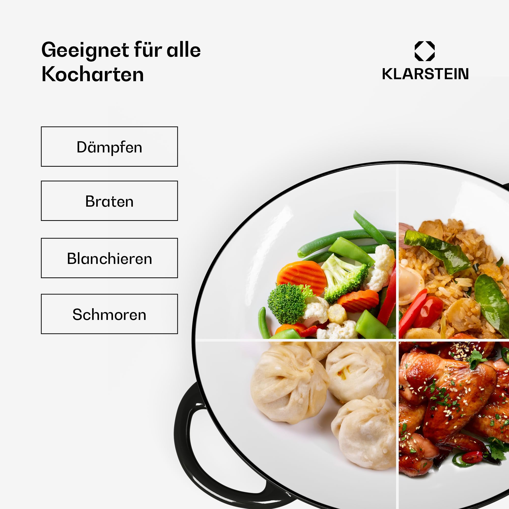 ToCi Wok-Pfanne aus Gusseisen, Emaillierte Pfanne & Wok, Große & Tiefe Beschichtete Wokpfanne mit Deckel & Griffen, Antihaft- für Induktion, Glaskeramik, Backofen, Gas- & Elektroherd