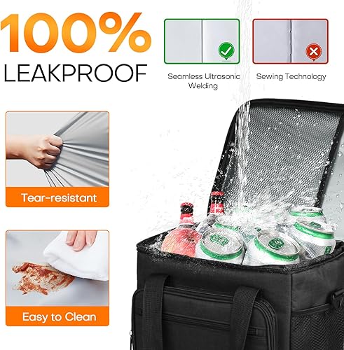 Miniatura 6 de Lonchera térmica para hombres y mujeres, bolsa de almuerzo grande de 15 litros con 6 bolsillos y clip de mosquetón, bolsa térmica suave a prueba de