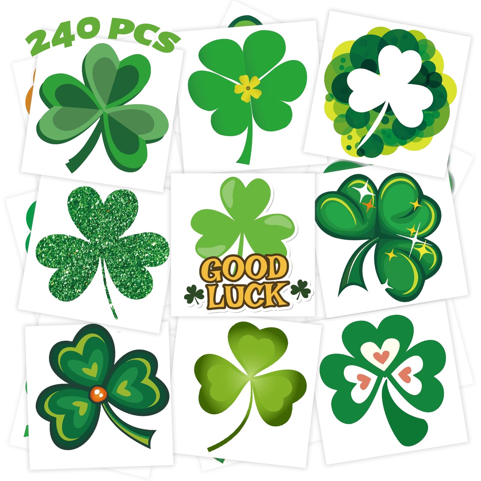 winthrop 240 Pcs Shamrock Temporary Tattoos for kids, Safety Waterproof Bulk Tattoos Stickers, Children's Temporary Tattoo Toys, Best Choice for St. Patrick's Day Parade and Irish Party , 60 Different