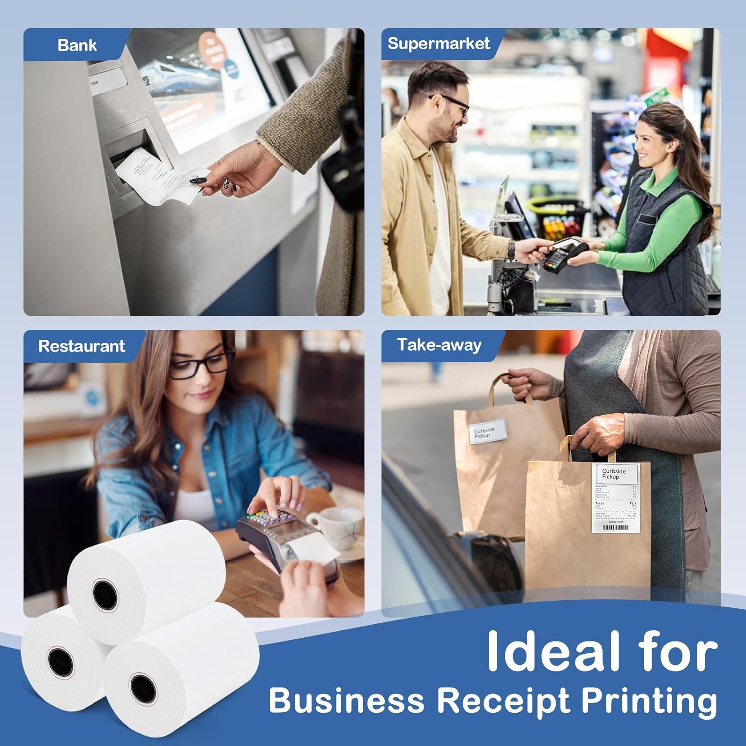 3 1/8'' x 230' Thermal Paper Receipt Roll-Compatible with Clover Mini Flex Verifone VX520 Ingenico ICT220 ICT250 FD400, POS/Cash Register, Fits All Credit Card Terminals, BPA Free, 50 Rolls