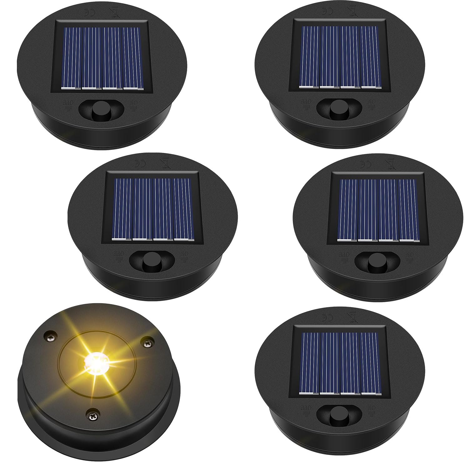 YeahBoom Solar Light Top, 6 x 7cm, Black, Portable, Outdoor, Waterproof, Warm White LED, Solar Powered