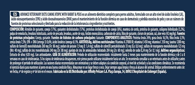 Foto 5 de 6 de Advance Veterinary Diets - Pienso para perros medianos Advance Atopic Dietas Veterinarias conejo 3 kg