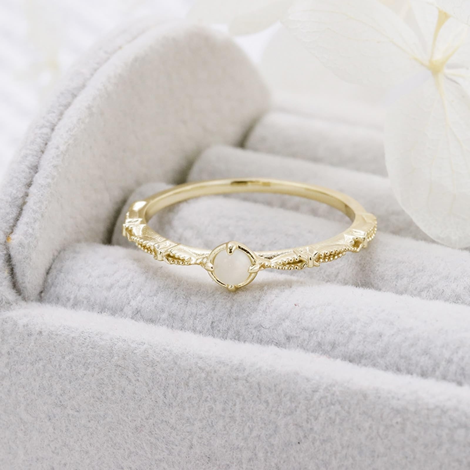 Anillo solitario Au 375/585/750, oro auténtico con piedra lunar, alianzas de boda solitarias