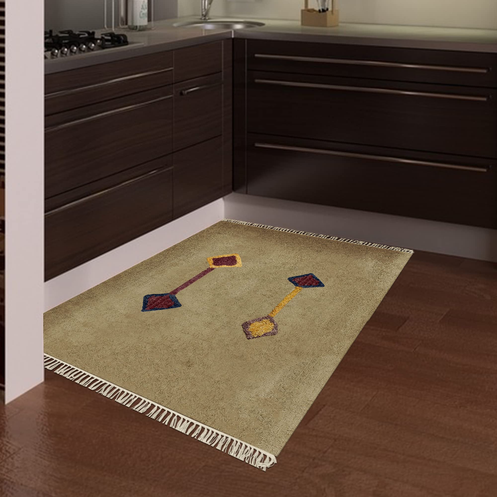 Tapis imprimé à la main authentique style tribal marron carré