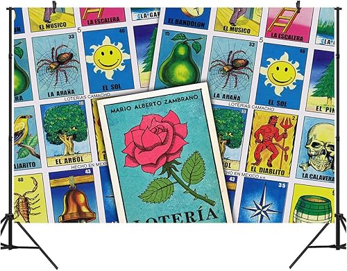 Ticuenicoa Telón de fondo de tarjeta de lotería de México de 9 x 6 pies, para fiesta temática mexicana, tarjetas de lotería, telón de fondo de