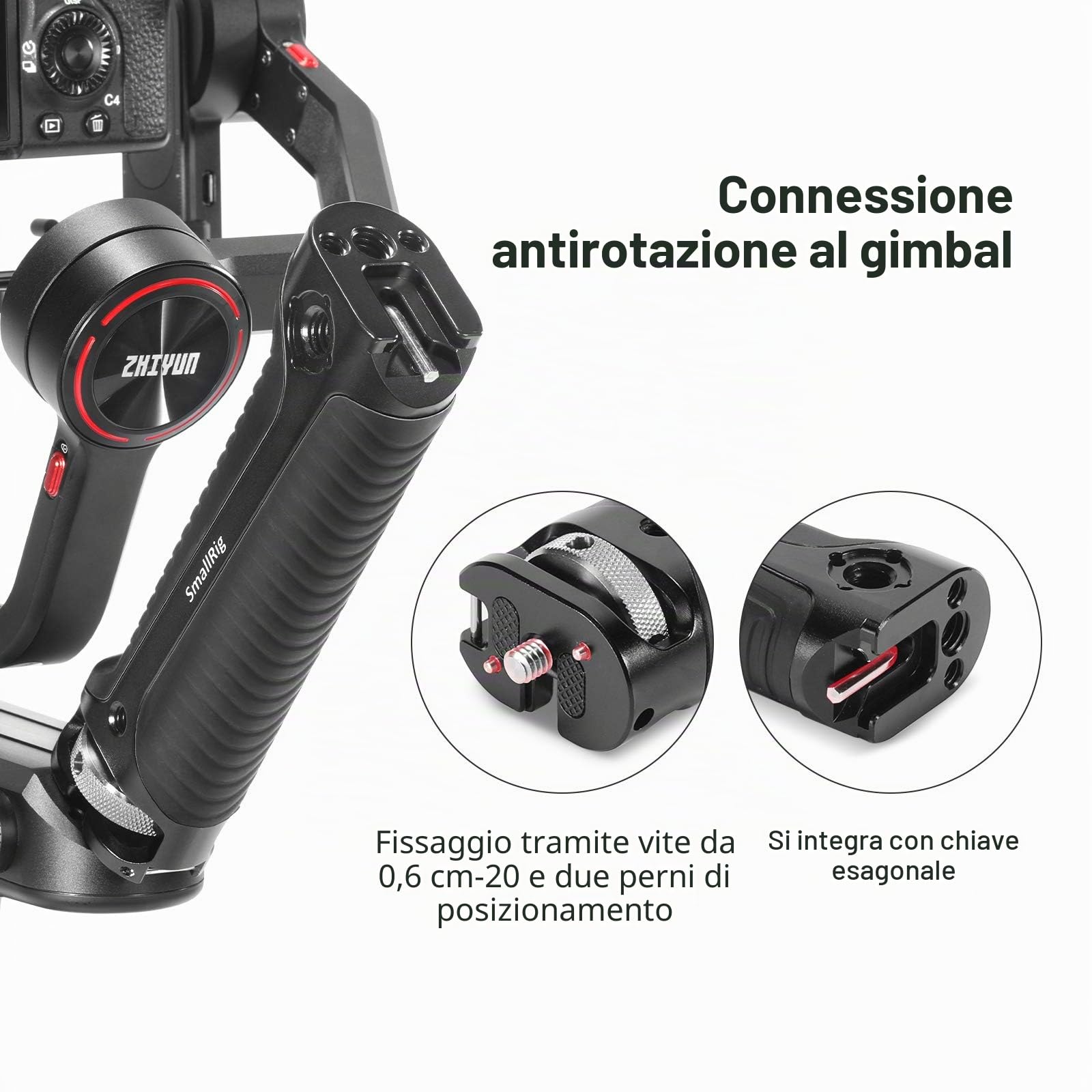 (Nuova Versione) SMALLRIG Handle Impugnatura per Zhiyun-Tech WEEBILL-S con Attacco per Cold Shoe, Diversi Fori Filettati - 2636C