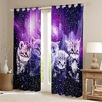 Vista 2 de Cortinas de ventana con diseño de gatos y mascotas, cortinas Kawaii para ventana de espacio exterior, para dormitorio, sala de estar, para niños