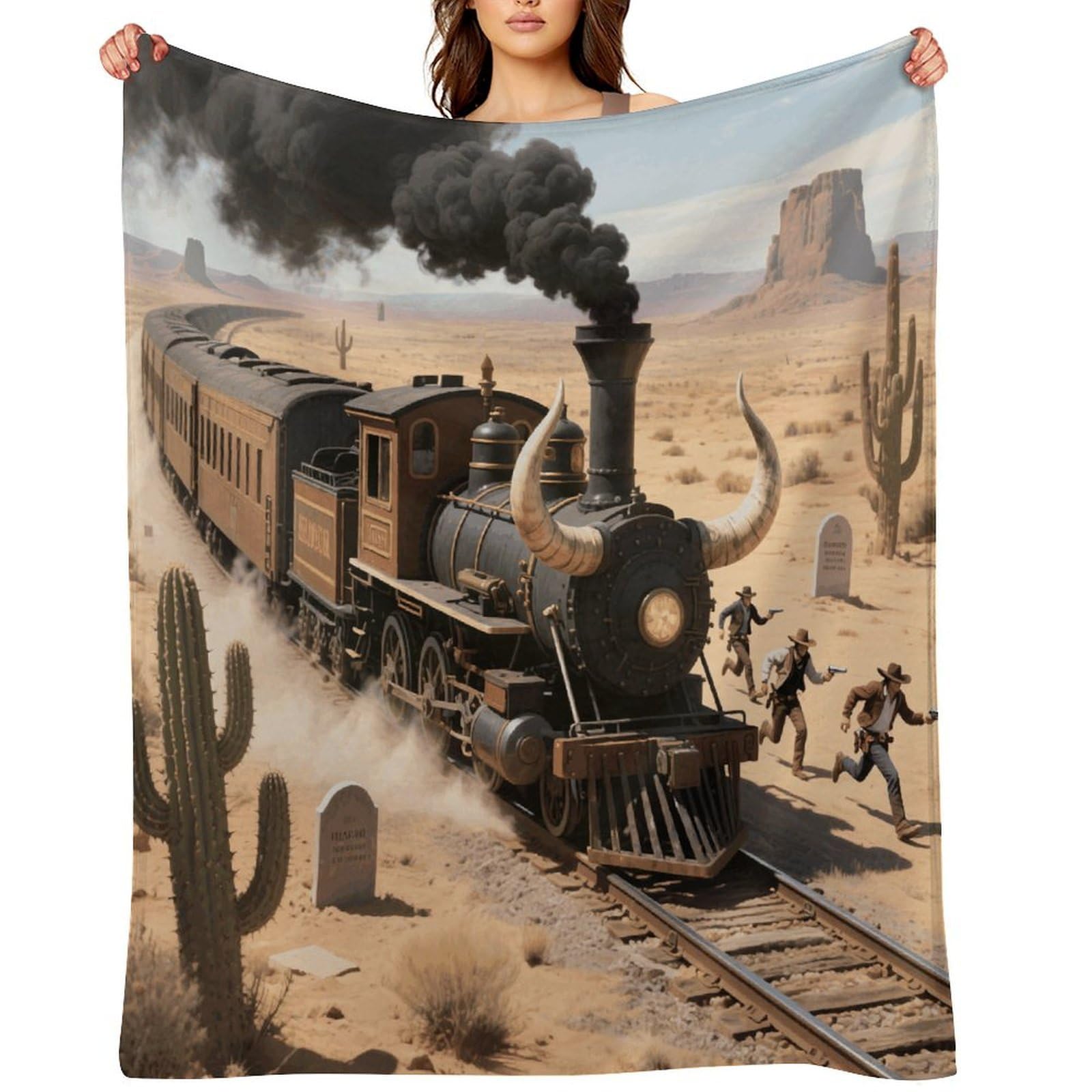 Steam Train in The Desert Throw Blanket for Couch and Bed Super Soft Warm Lightweight Throw Blankets Cozy Fuzzy Flannel Blanket Personalized Decorative Blankets for Sofa Decor 30"x40"