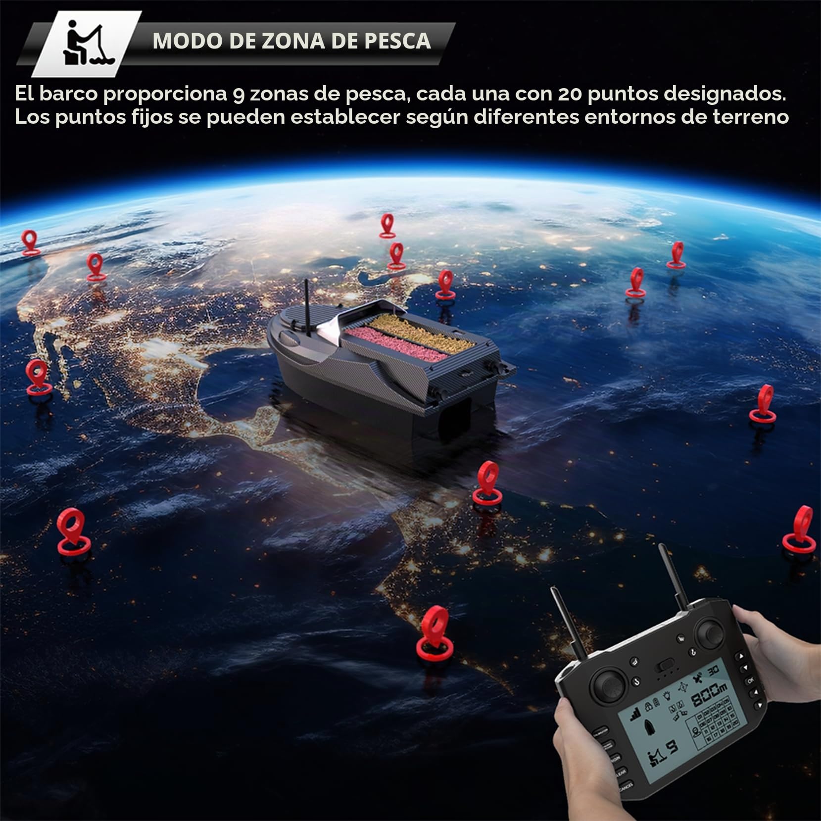 GPS Smart RC - Barco de cebo de pesca, 3 kg, crucero automático, doble motor, gran capacidad, 800 m, control remoto, distancia LED, luz nocturna, barco, 20000 mAh (edición buscador de peces)