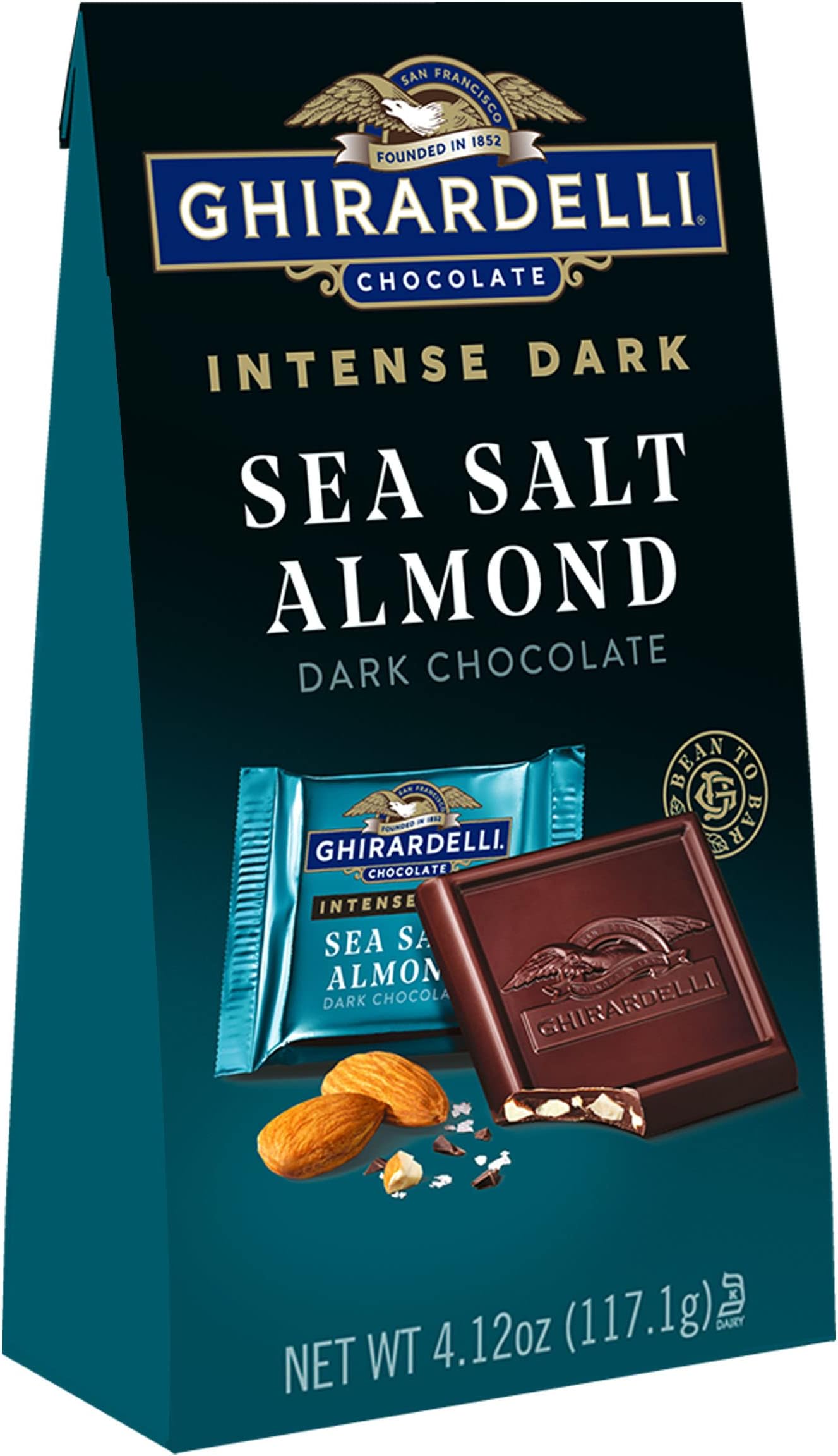 Intense Dark Chocolate Squares, Sea Salt Almond, 4.12 Oz Bag (Pack of 6)