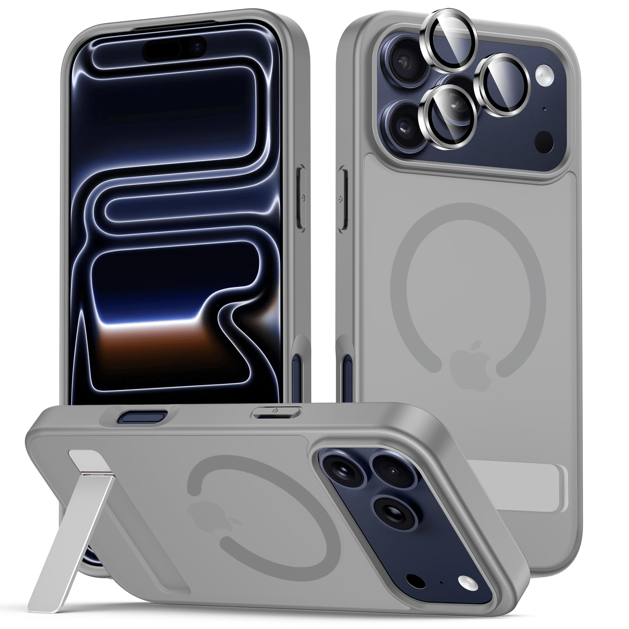 Coque iPhone 17 Pro Max antichoc silicone gris mat compatible MagSafe et support - 8