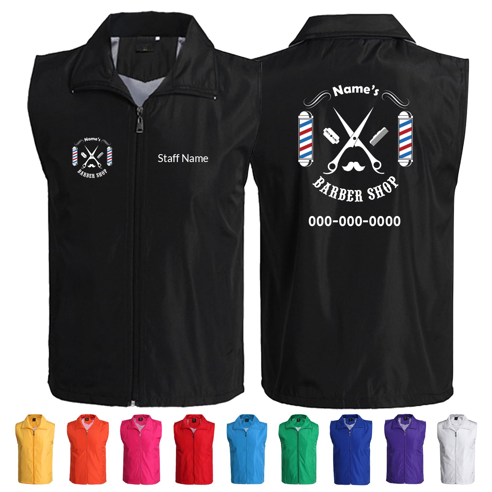 Custom Barber Smocks with Logo & Name - Personalized Polyester Vest, Unisex Workwear Jacket for Barbers & Stylists
