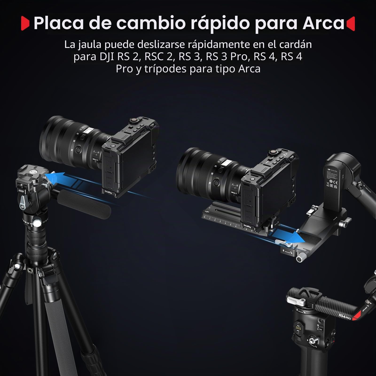 SMALLRIG Jaula para Nikon ZR con Empuñadura de Silicona y Clip para HDMI, Aleación de Aluminio, Zapata Fría y Placa QR para Arca - 5467