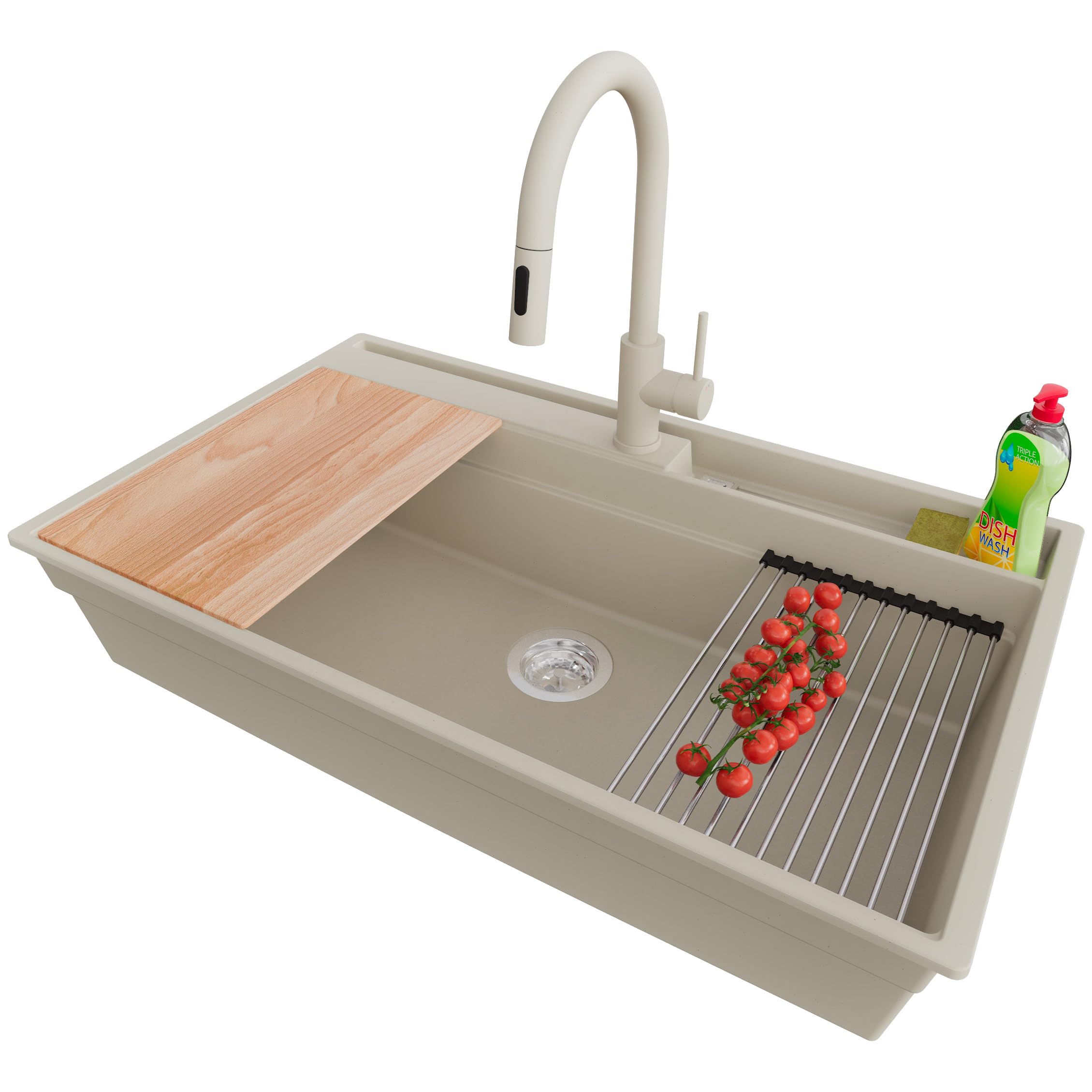 Évier cuisine en granit beige grand bac évier à encastrer meuble 90cm Primagran S468