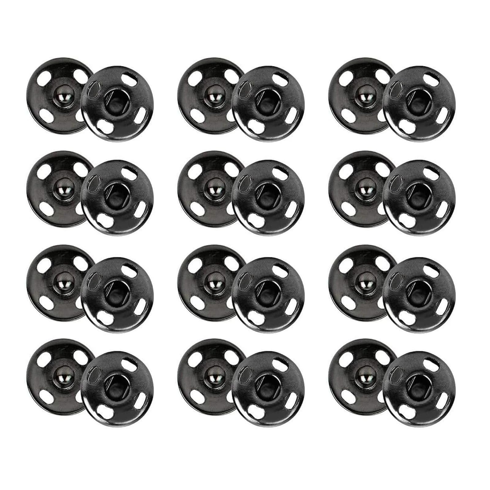 24 Sets Poppers Fasteners Kit,Metal Snap Button Clasps Fastener Pres, Secure Press Stud Fasteners for Handbags and Clothes,Easy Sew on Snaps for Fabric and Essential Sewing Supplies in Classic Black