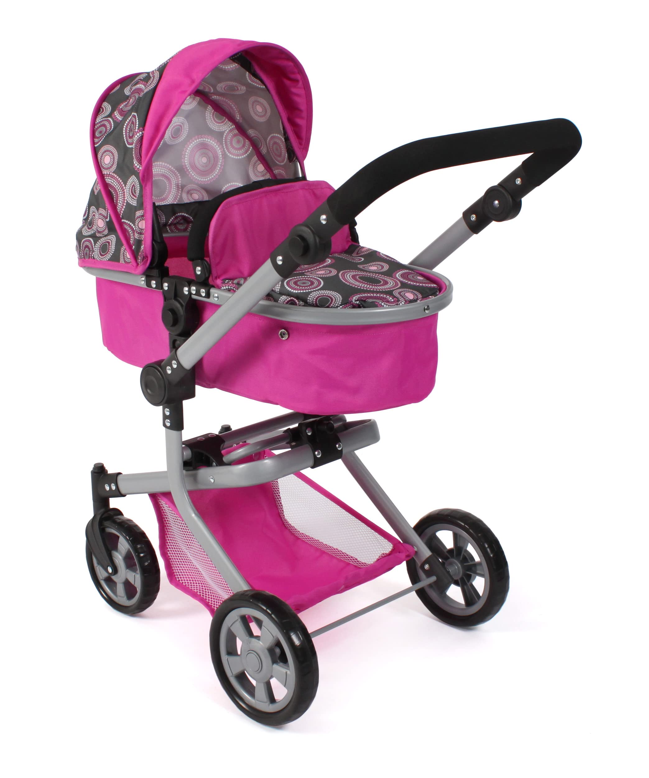 Bayer Chic 2000® Passeggino per bambole Mika 2 in 1, pieghevole, manico regolabile in altezza 47-80 cm, telaio moderno, bambole fino a 52 cm, 4-8 anni