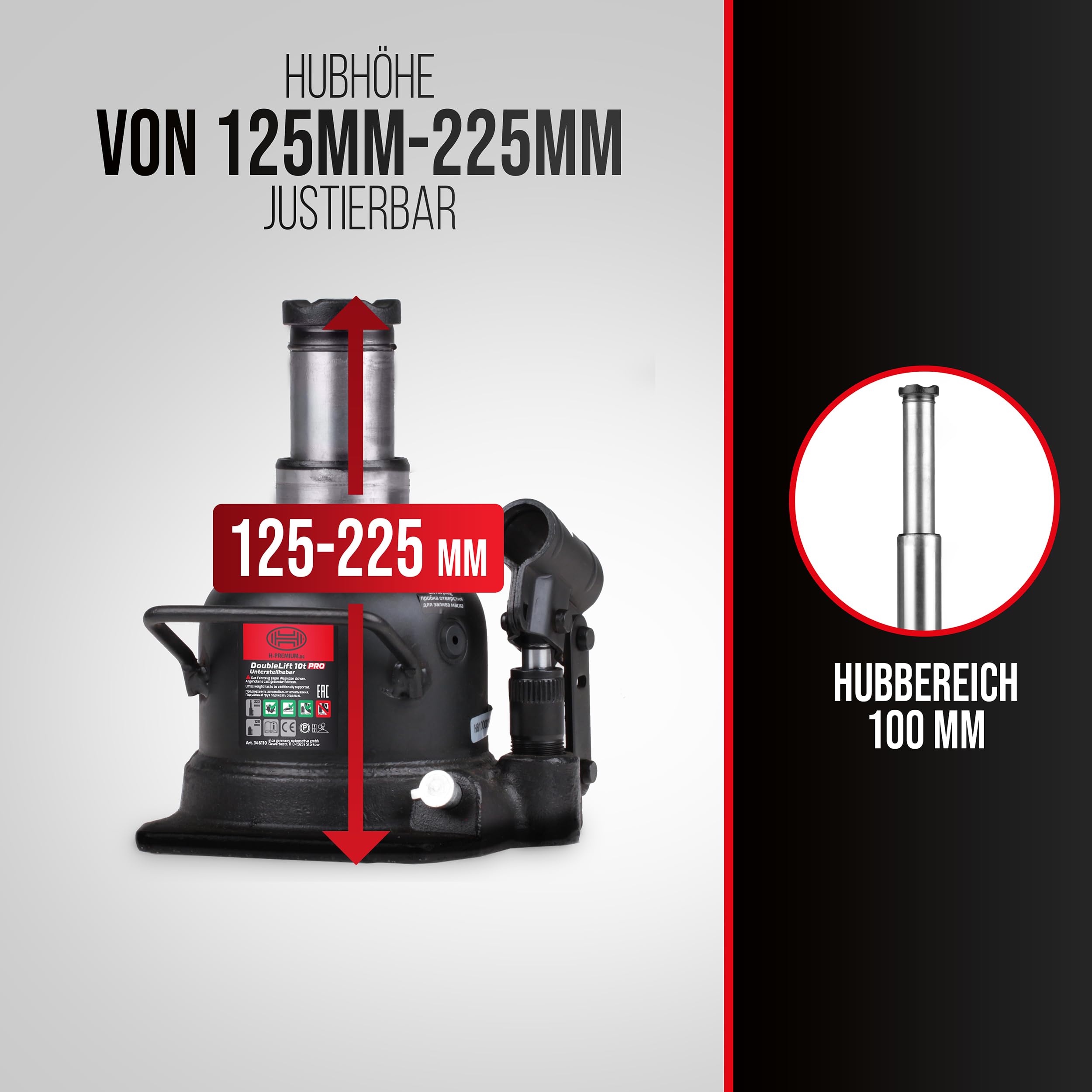 HEYNER® Wagenheber Doppelhub-Unterstellheber Flaschenwagenheber hydraulischer Stempelwagenheber 10t extra flach für SUV/PKW