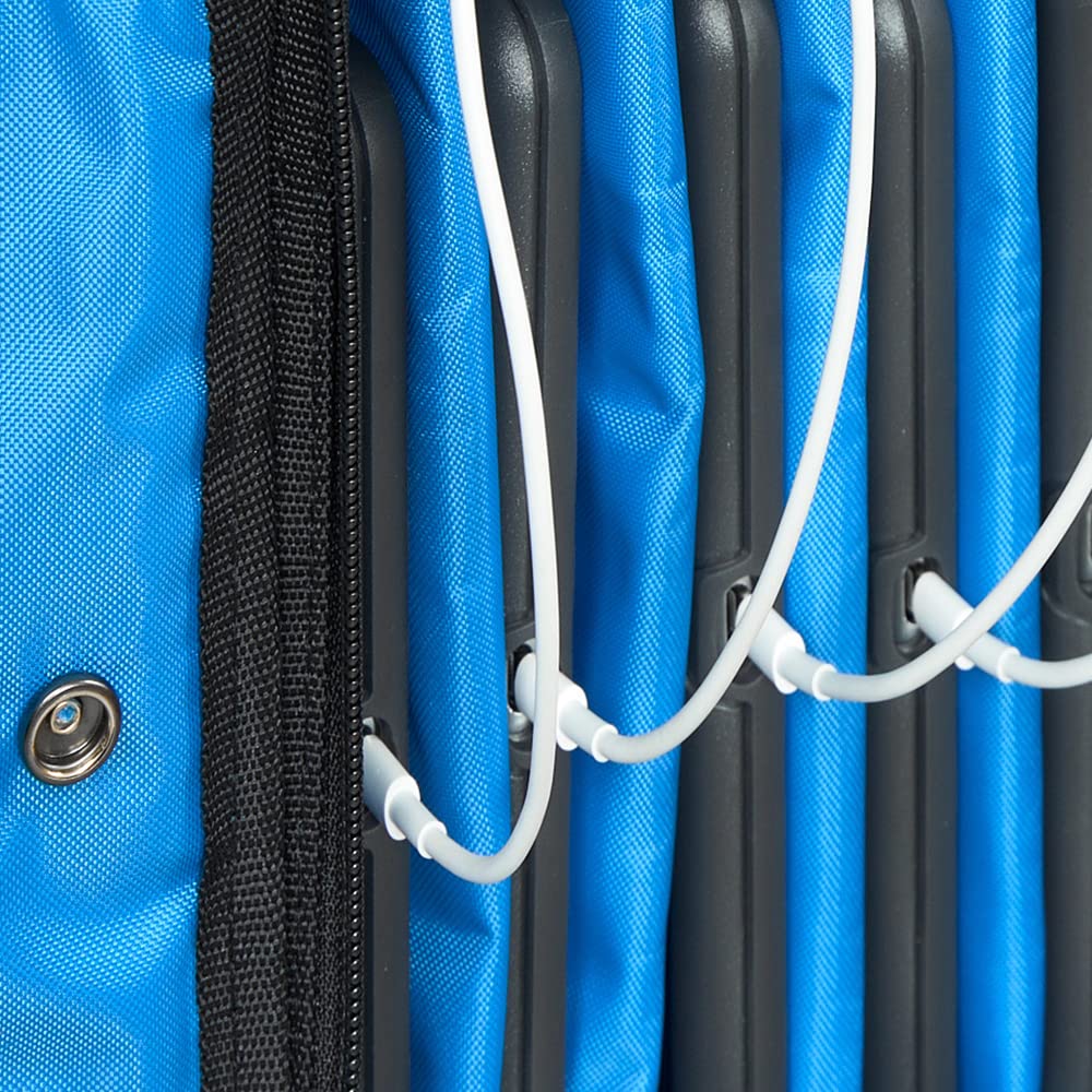 LEBA Innovation Gepolsterte Aufbewahrungstasche für 5 Tablets (Verstellbarer Schultergurt, Zusätzliche Tasche auf der Rückseite) Blau