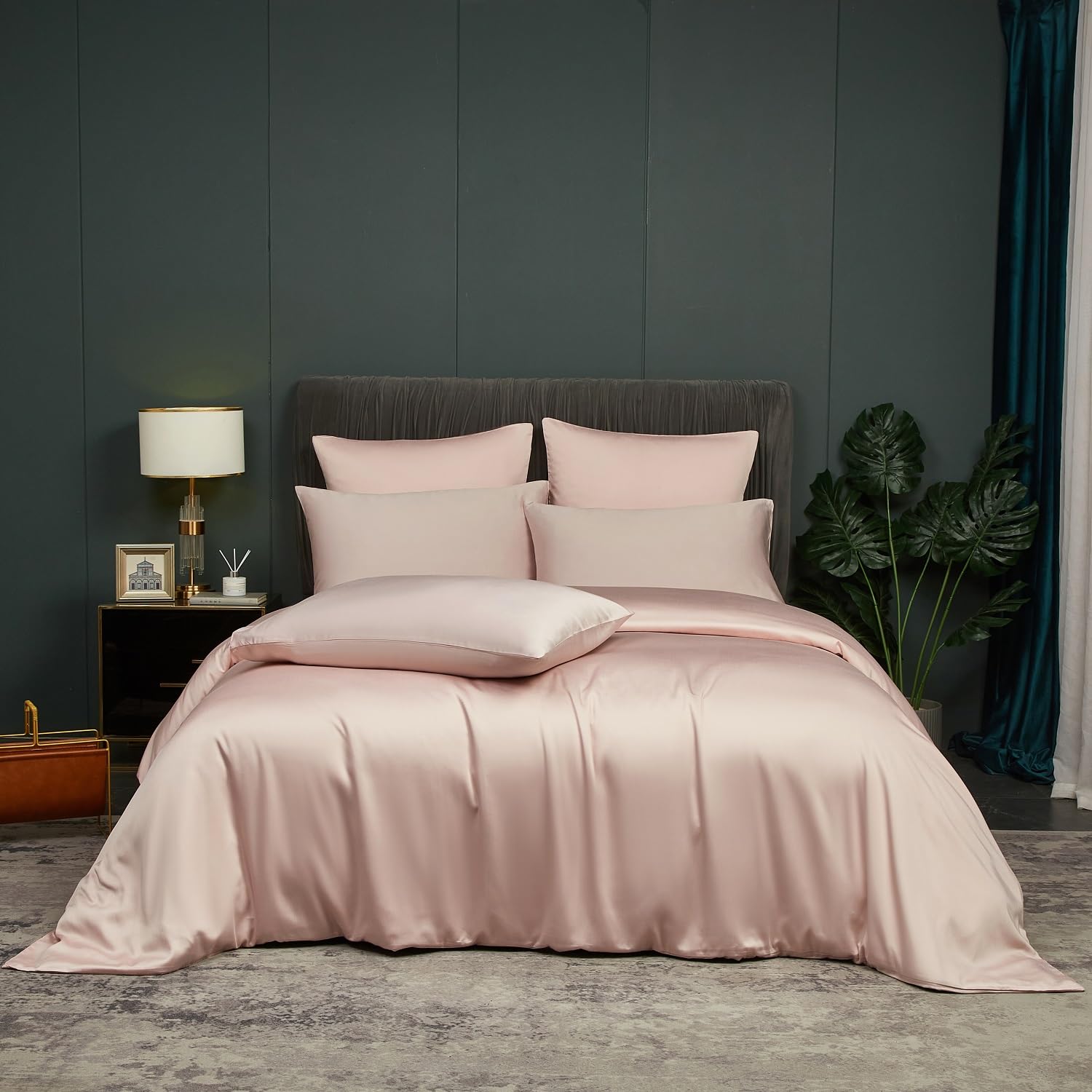Biancheria da letto in bambù, 135 x 200 cm, rosa, rosa chiaro, estate, inverno, rinfrescante, in fibre di bambù lucido Lyocell, set di biancheria da letto traspirante, in bambù, 2 pezzi, copripiumino