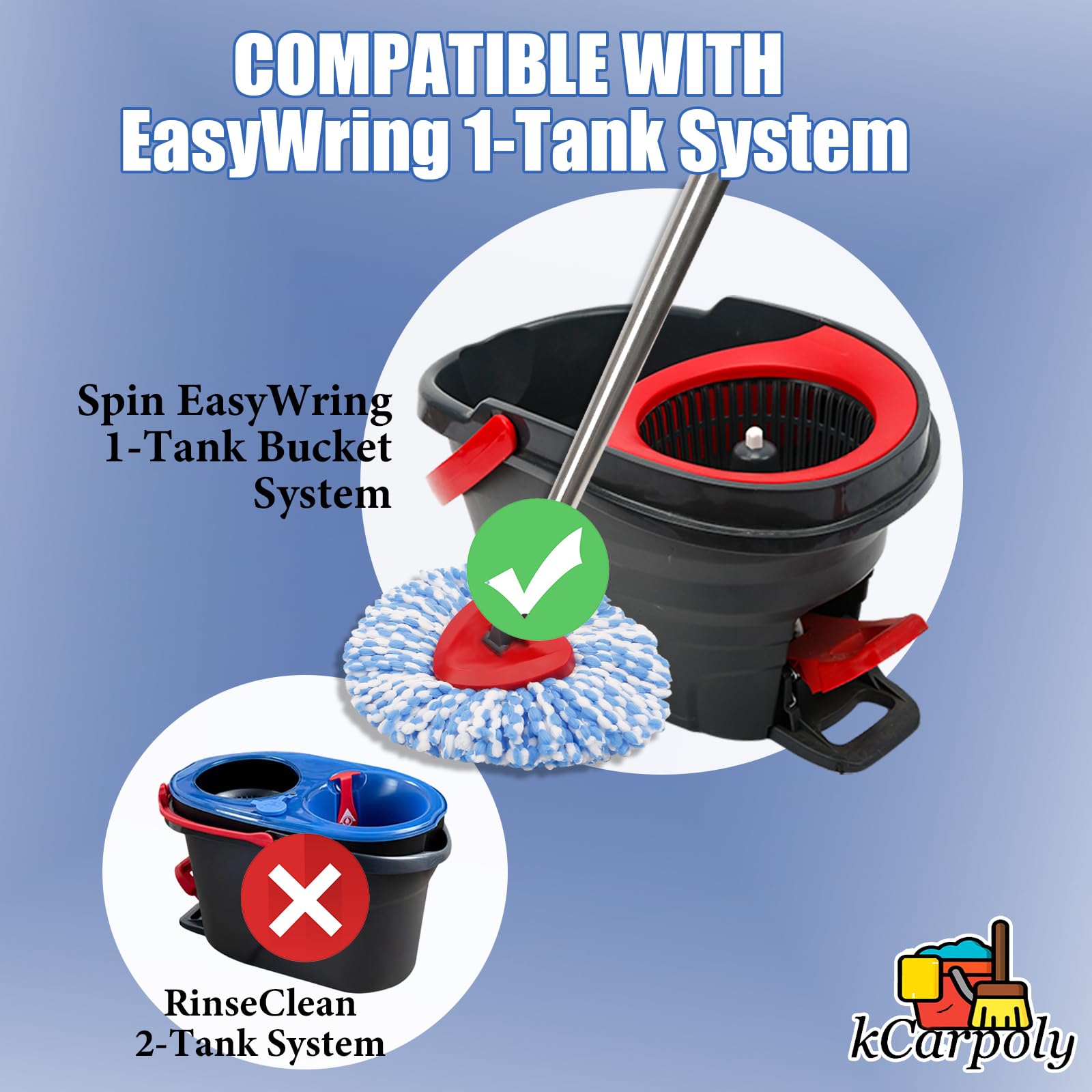 4 Pack Spin Mop Replacement Heads Compatible for O Ceda EasyWring 1-Tank Triangle System, Microfiber Mop Refills for 5.9inch Core,Deep Cleaning, Included Base and Handle