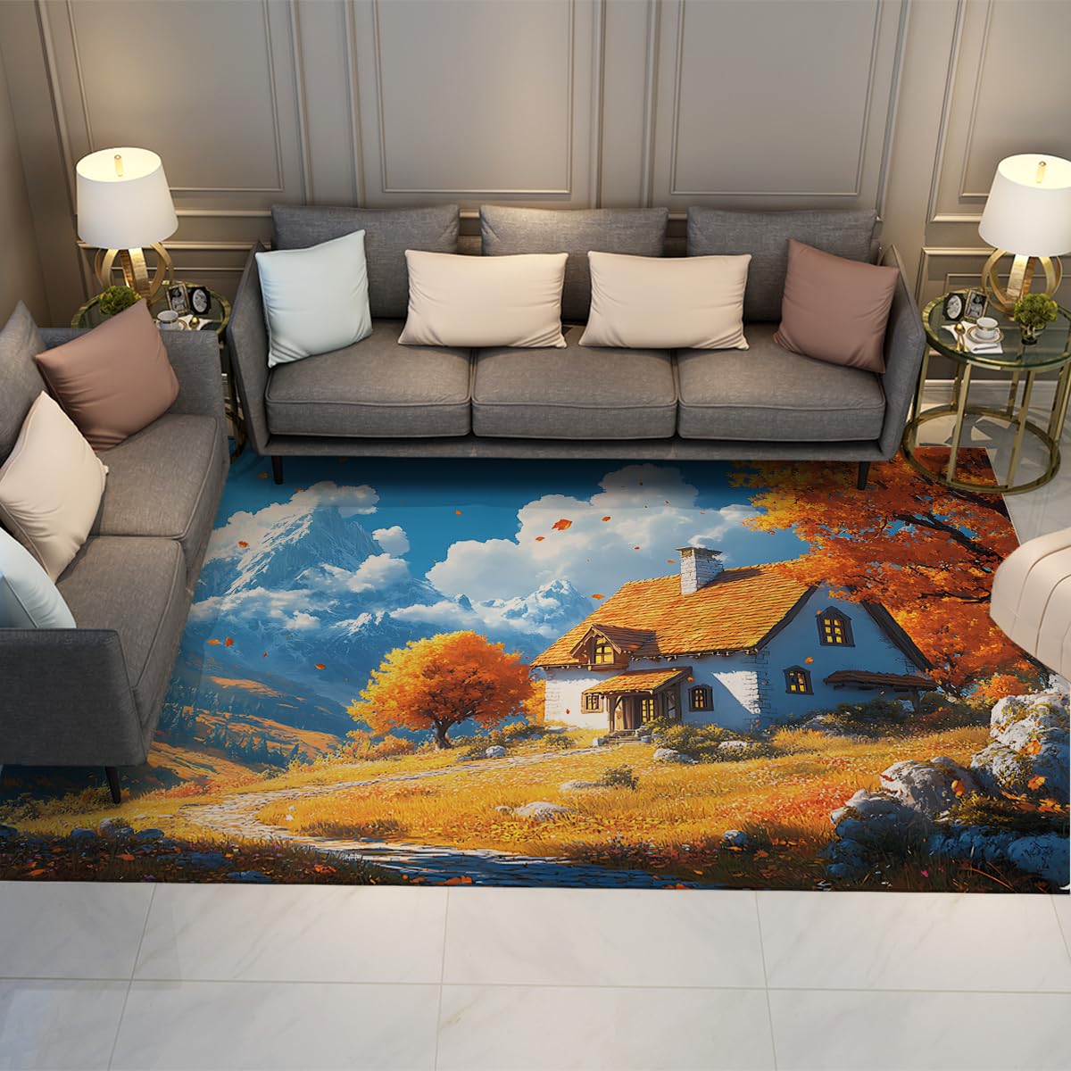 Tapis de cabane de campagne 80x150cm décors d'automne tapis doux lavable salon