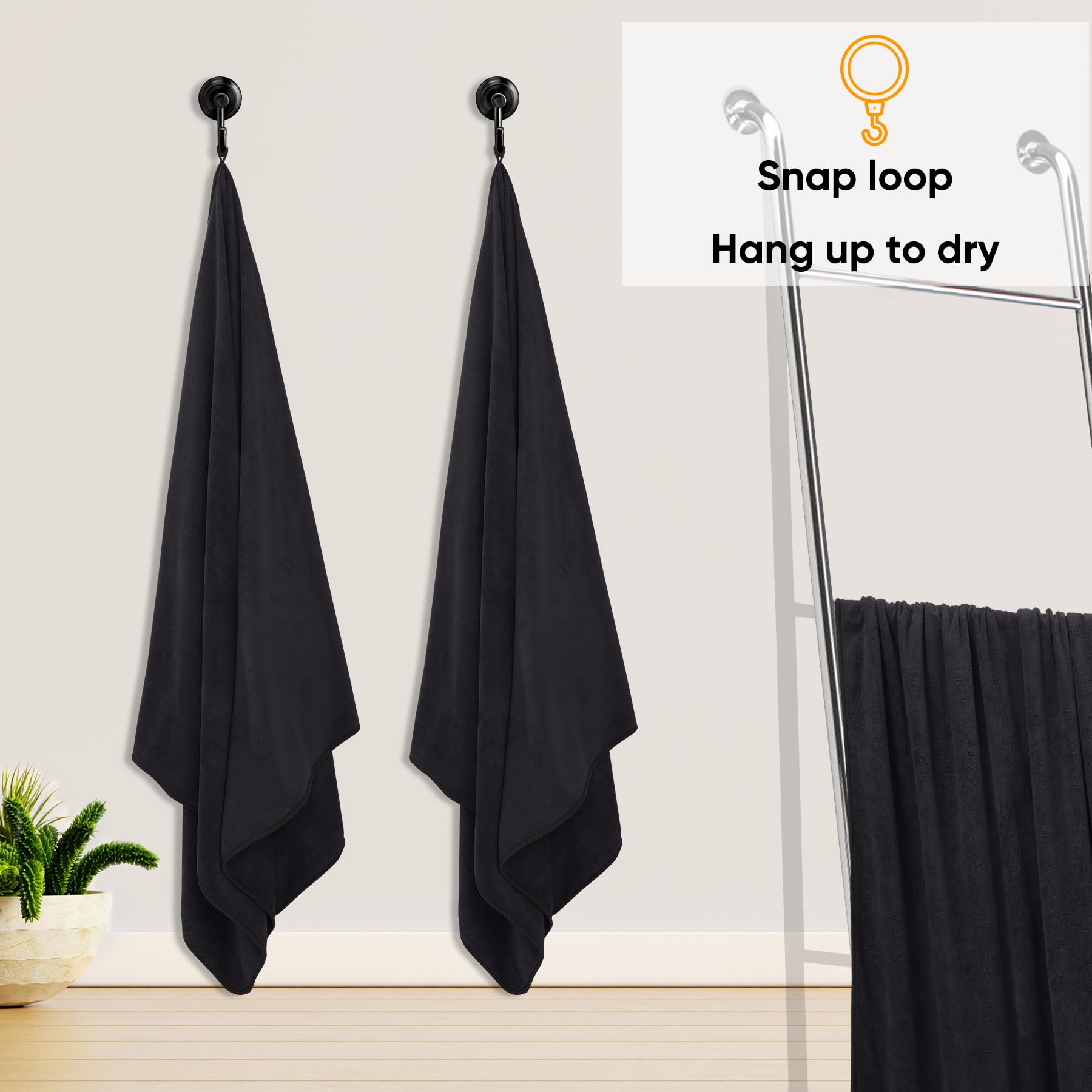 Asciugamano da Bagno grandi 100x200 cm – Extra Large Telo Bagno in Microfibra Cotone Filato ad Anello – Extra Morbido e Assorbente – Ideali per Bagno, Palestra, Ospiti, Viaggio (Nero)