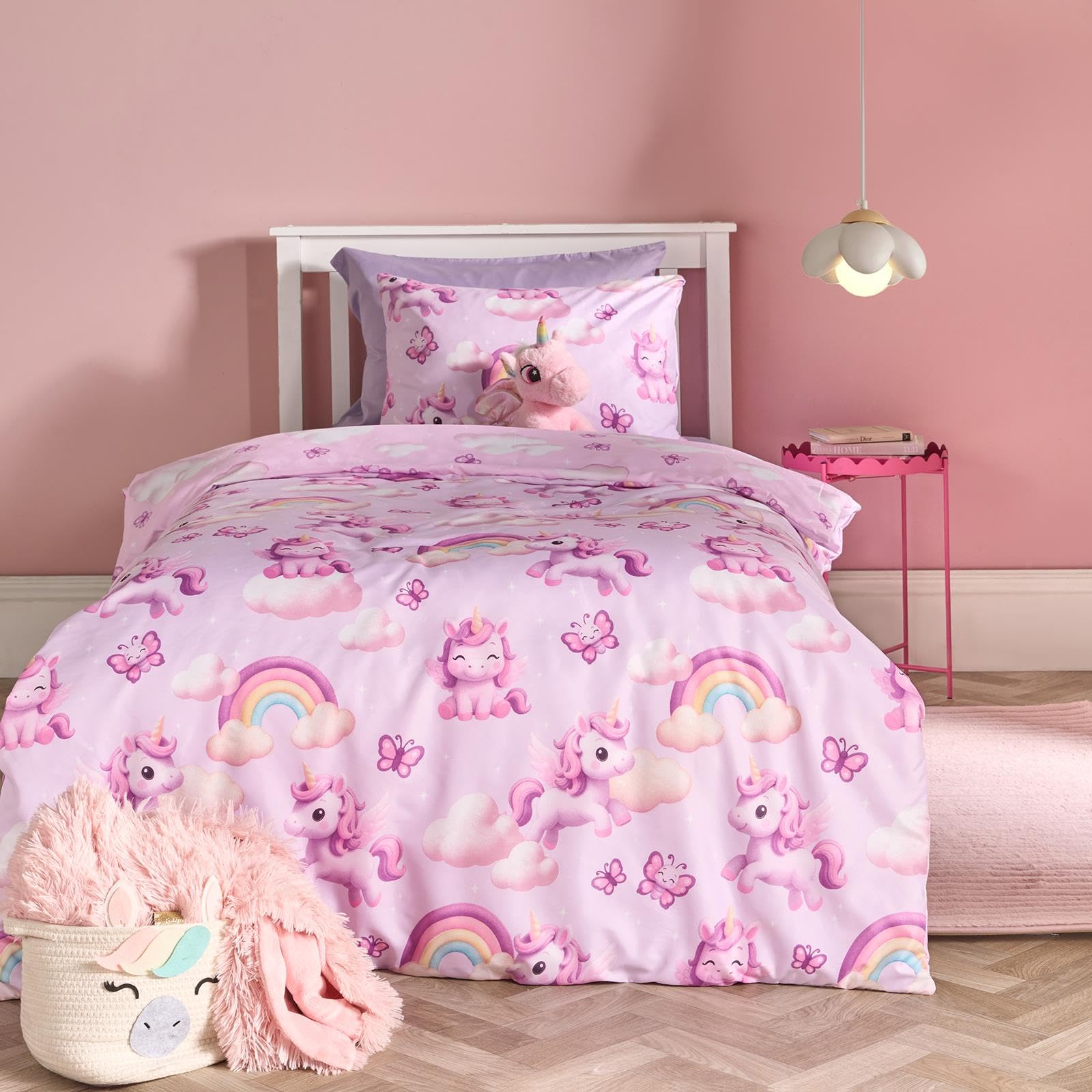 Ohs Girls Lilac - Unicorn Unicorn Fun Bedding Double Duvet Set, Gifts For Super Soft Cosy Warm Microfibre Polyester Kids Quilt Cover Stylish Double Bedding With Pillowcases, Lilac