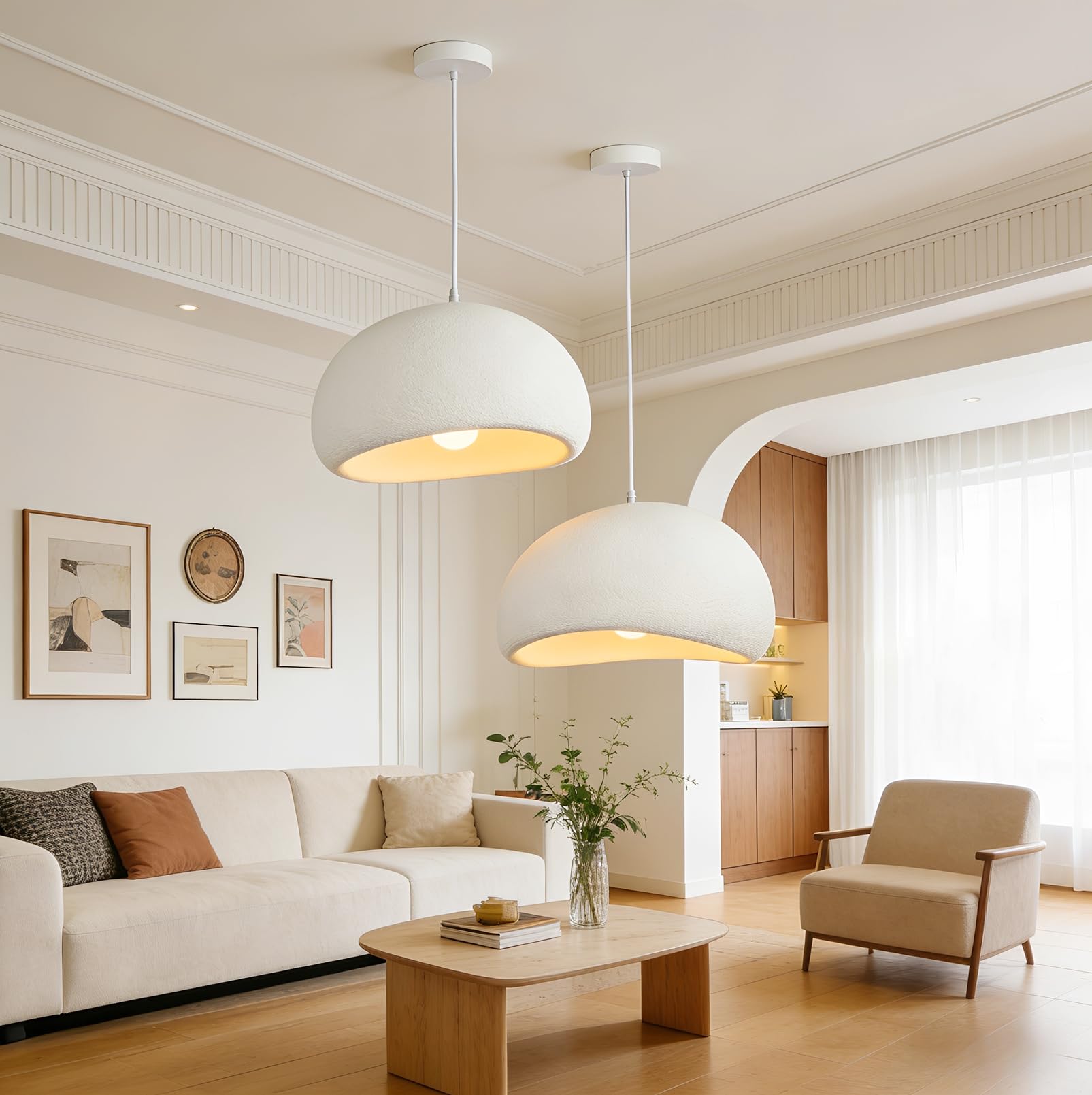 JAOGAUS Lámpara colgante moderna Wabi Sabi de 40 cm con pantalla de lámpara, estilo japonés, con casquillo E27 para dormitorio y salón. (Bombilla no incluida).
