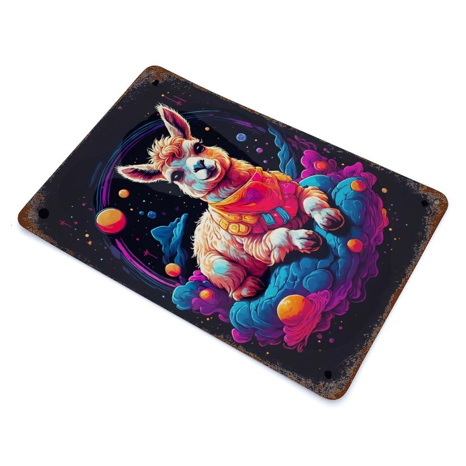Llama Cub Lying Space Aged Metal Wall Plaque 11.8"x7.9", Ideal for Garage, Bar And Workshop Decor