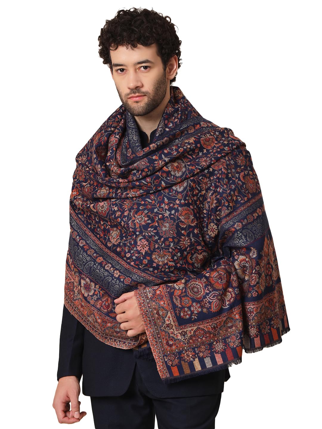 Zamour Large Kani Zari Weave Indian Kashmiri Shawl Wrap for Men