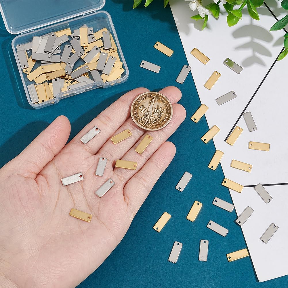 UNICRAFTALE About 100pcs 2 Colors 13mm Long Stainless Steel Rectangle Blank Tags Metal Blank Tag Charms Stamping Small Tags Charms Dangle Charm for DIY Earring Jewelry Making 5mm Wide - Image 4