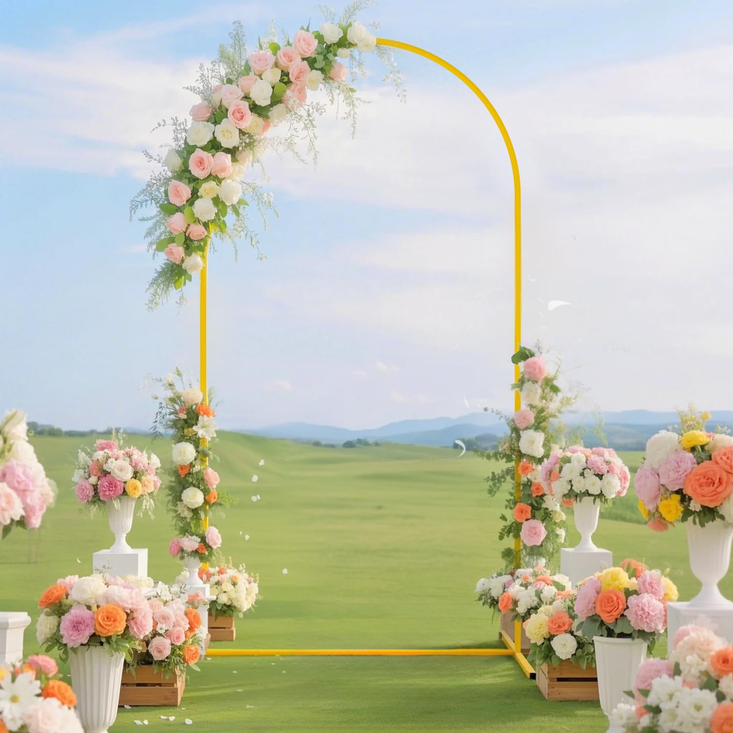 FUHSY Arche de fond, en forme d'arc, blanc, avec kit de couverture, 2,2 m, double face, pour décoration de mariage, fête