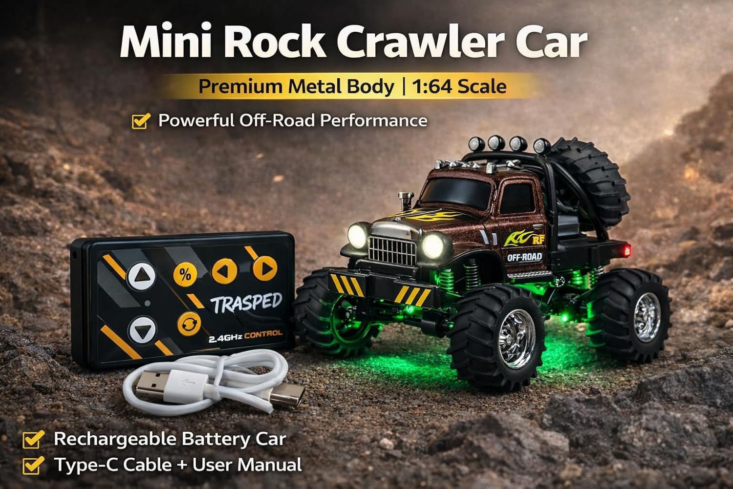 Brand Conquer Mini Rock Crawler RC Car - LED Lights & Remote Control -5 Brand Conquer Mini Rock Crawler RC Car - LED Lights & Remote Control -5