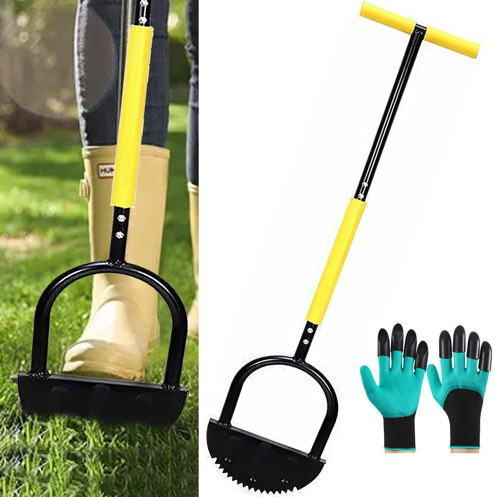 Shinybox Tagliabordi Manuale per Prato 107 cm con Lama a Mezzaluna con 1 Paio di Guanti da Giardinaggio, Bordatore da Giardino per Patio, Aiuole e Vialetti