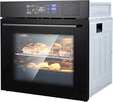 24" Built-in Electric Wall Oven, 2.5Cu.ft Capacity 3000W Single Wall Oven with Large View Window, Steam &Grill Oven 2 in1,8 Cooking Functions, 3D Surround Heating, Colorful LED Screen, Black