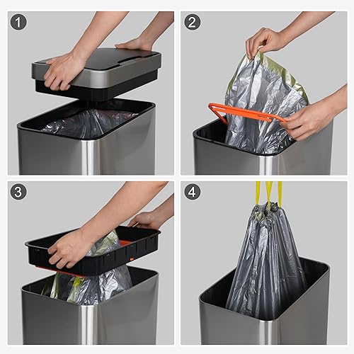 Miniatura 6 de Mbillion Bote de basura automático con sensor de movimiento de 15 galones, de acero inoxidable, con tapa, rectangular, para cocina, dormitorio