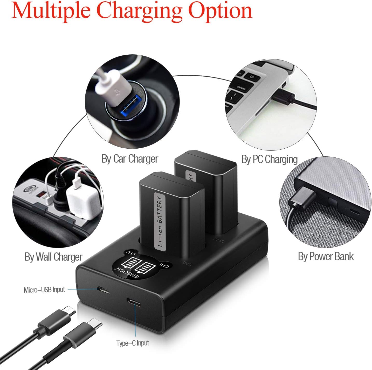 NP-FW50 ENEGON Camera Battery (2-Pack,1300mAh) and Rapid Dual Charger for Sony A55, A6000, A6500, A6300, A6400, A7, A7II, A7RII, A7SII, A7S, A7S2, A7R, A7R2, A55, A5100, RX10 Accessories : Electronics