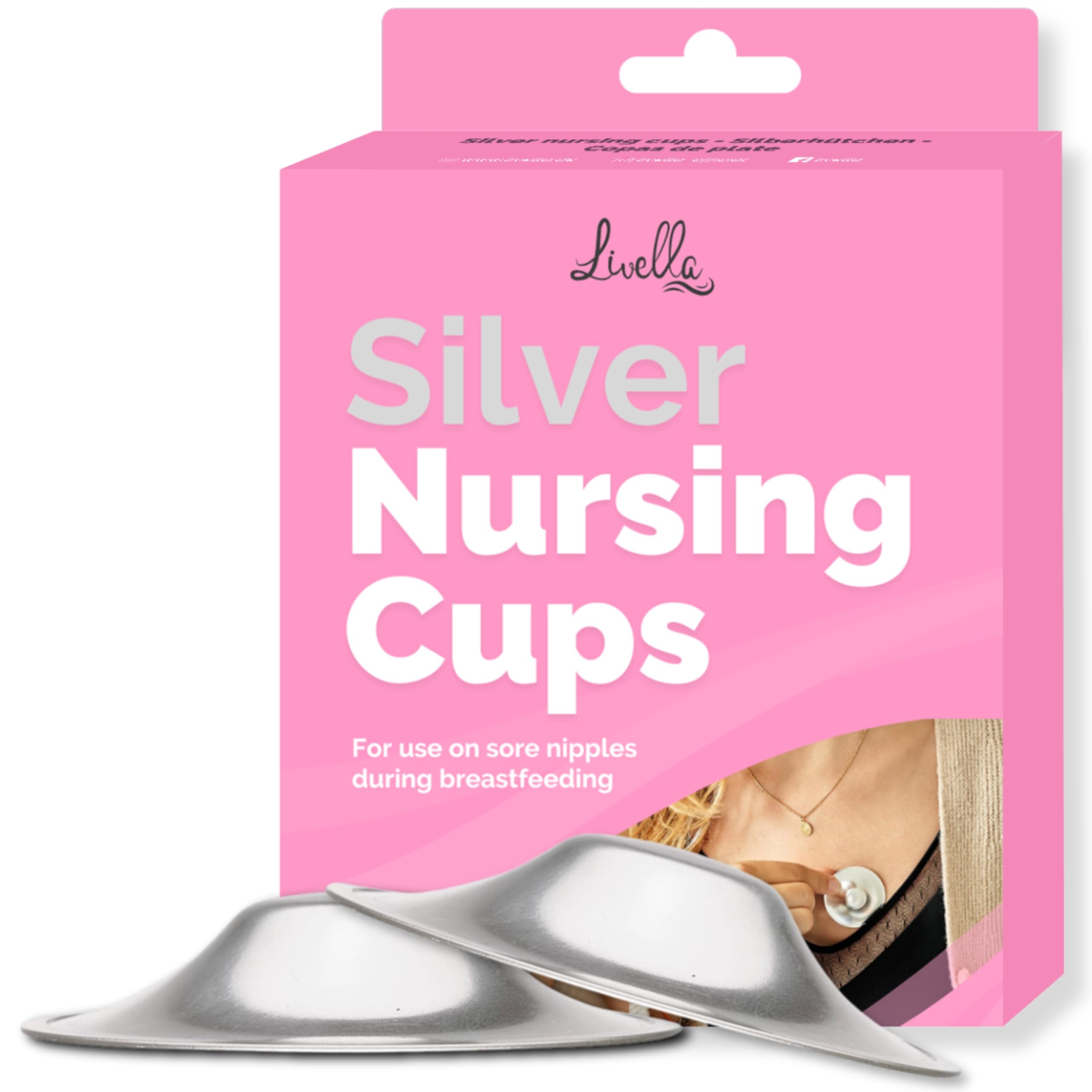 LIVELLA - Original Silver Nursing Cups - Made in Germany with 999 Silver - Universal Fit - Protect and Soothe Sore Nipples - Silver Nipple Shields for Breastfeeding - FDA-Registered