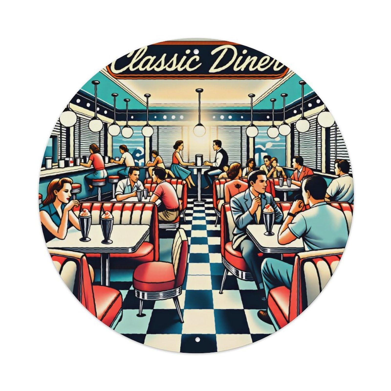 Retro Classic Diner Illustration Sign Vintage Aluminium Metal Sign, Retro Wall Decor for Home, Bar, Garage & Farmhouse 20x20cm