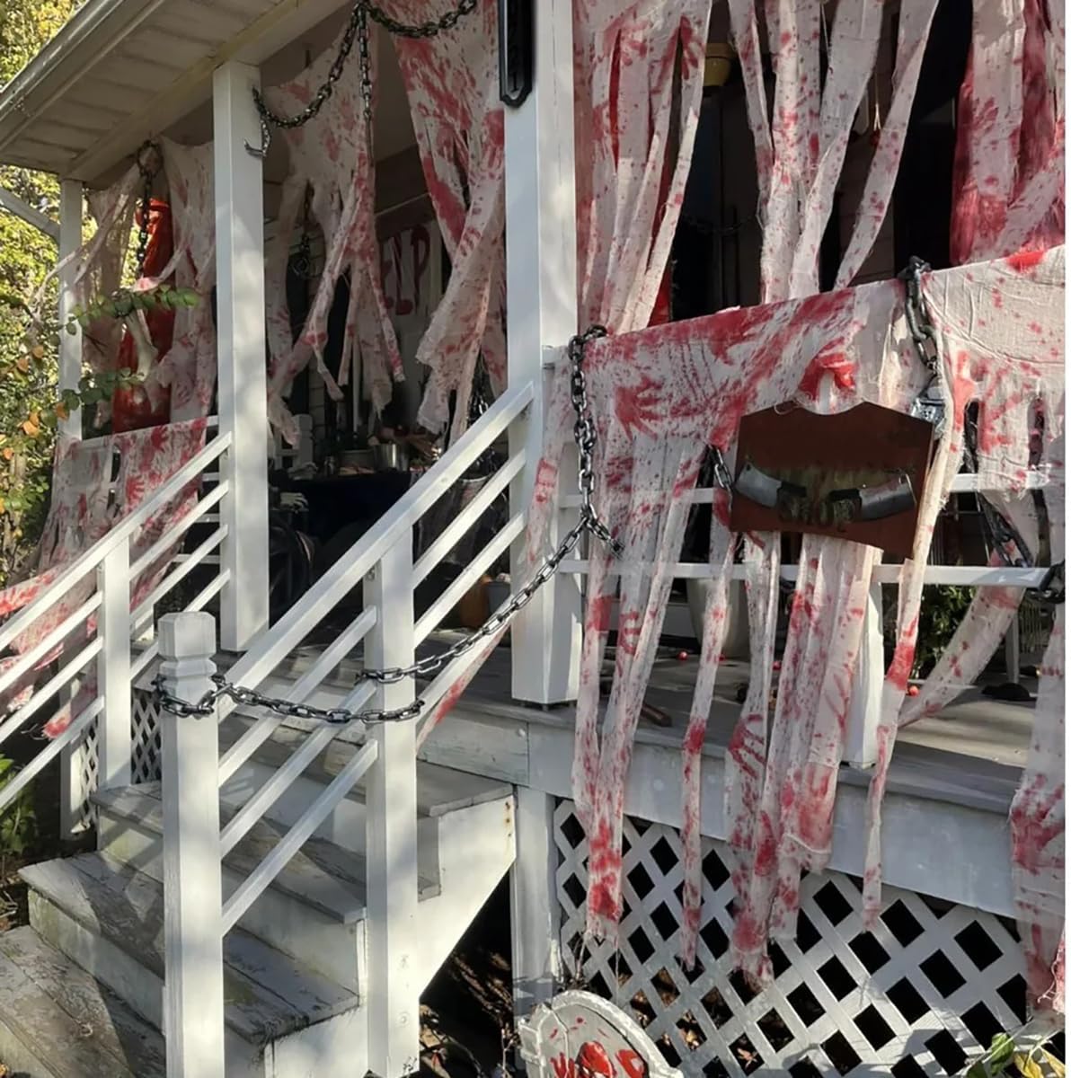 Queenbox 39.3x62.9in 10pcs Red Handprint Halloween Curtain, Scary Creepy Blood Bathroom Tulle Curtain for Haunted House Party
