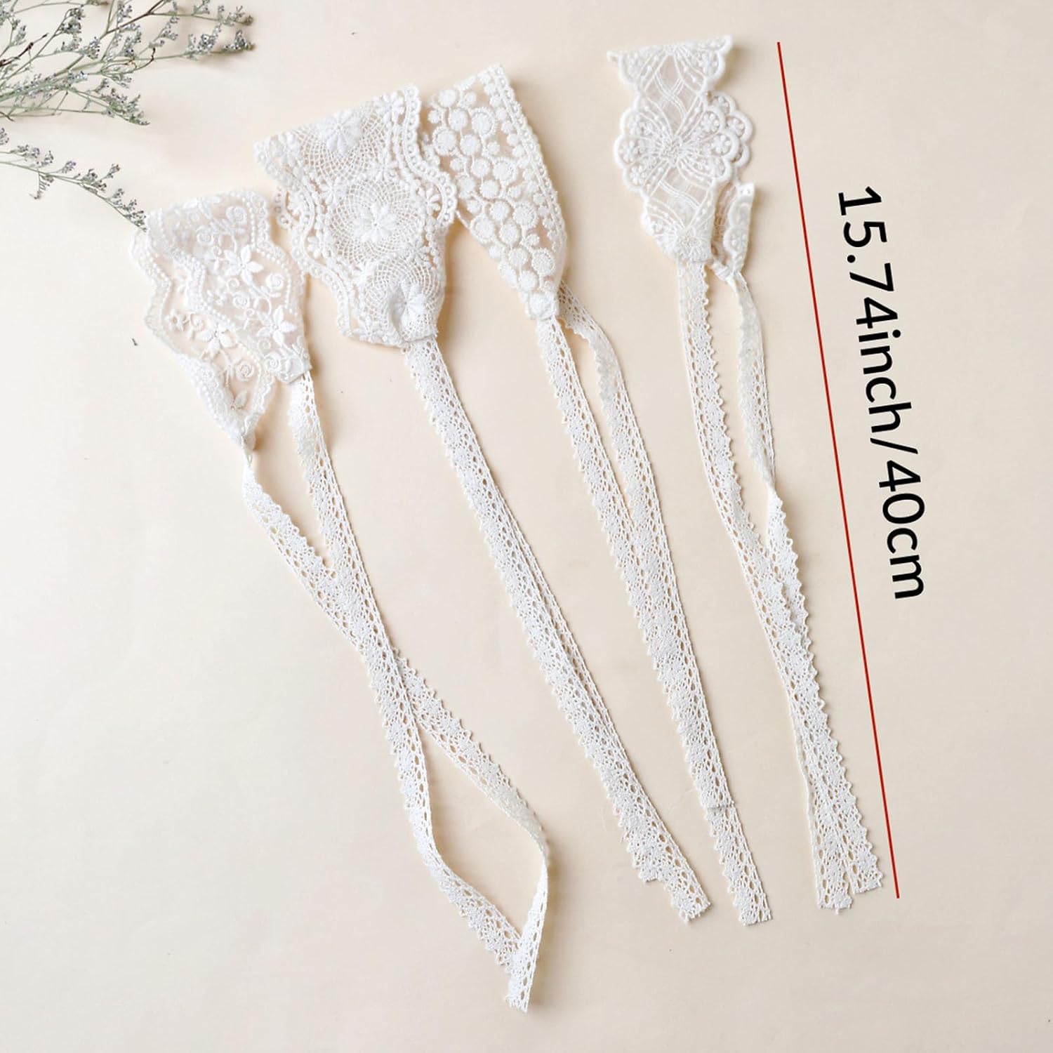 4 PCS Baby Girl Lace Tie Headbands, Sweet Off-White Lace Flower Head Wrap, Breathable Wide Hair Band, Boho Hair Accessory for Newborn Infant Toddler Birthday Party