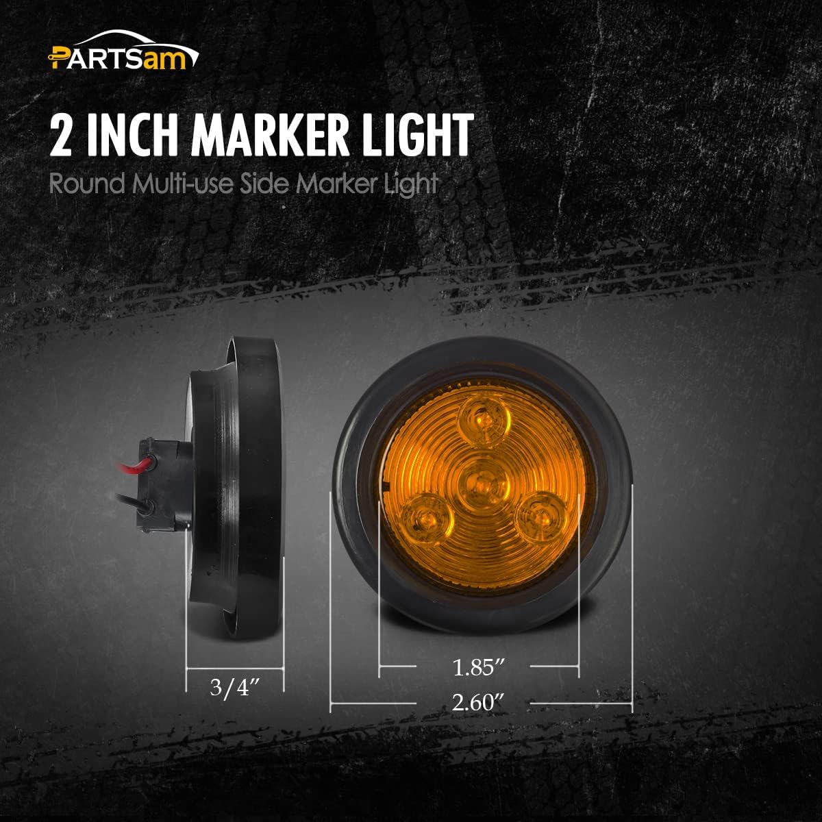 Partsam 4pcs 2" Round LED Side Marker Clearance Light Reflex, [DOT Approved] 2 Inch 4 LED Trailer Truck Lights with Grommet and Wire Pigtail 12V (2Red+2Amber)