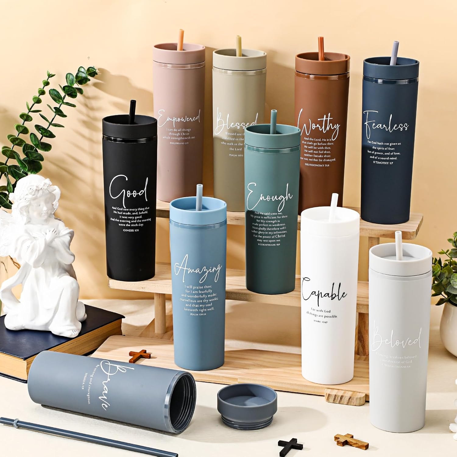 Christian Gifts for Women Men Bible Verse Tumbler 16 oz Plastic Religious Cups with Lid Straws for Sunday School Teacher Valentines Birthday Gifts Church Party Favor(10 Pcs,Bible Boho) - Image 4