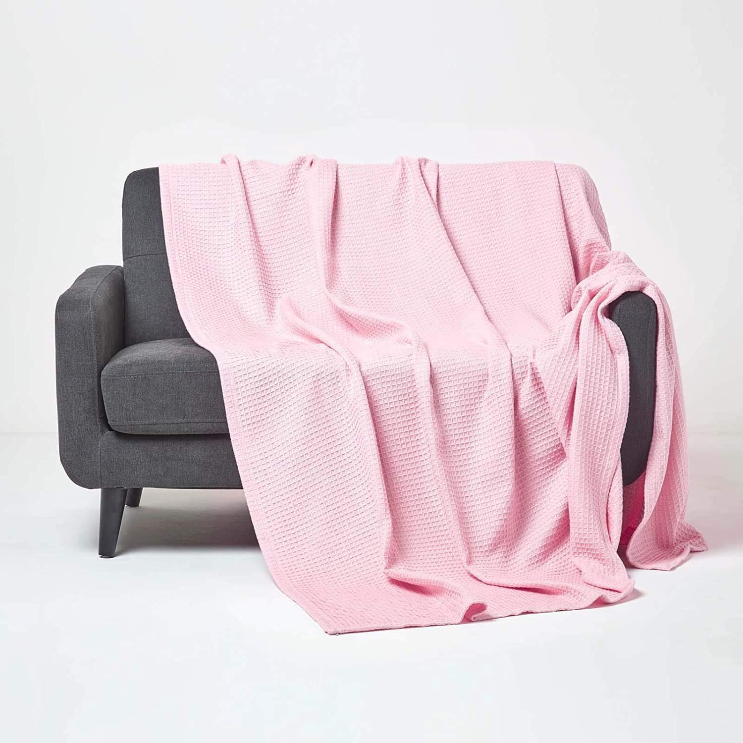 Homescapes Pink - 100% Organic Cotton Waffle Baby Blanket - Cot Bed Size 125 X 150 Cm - Super Soft Combed Cotton