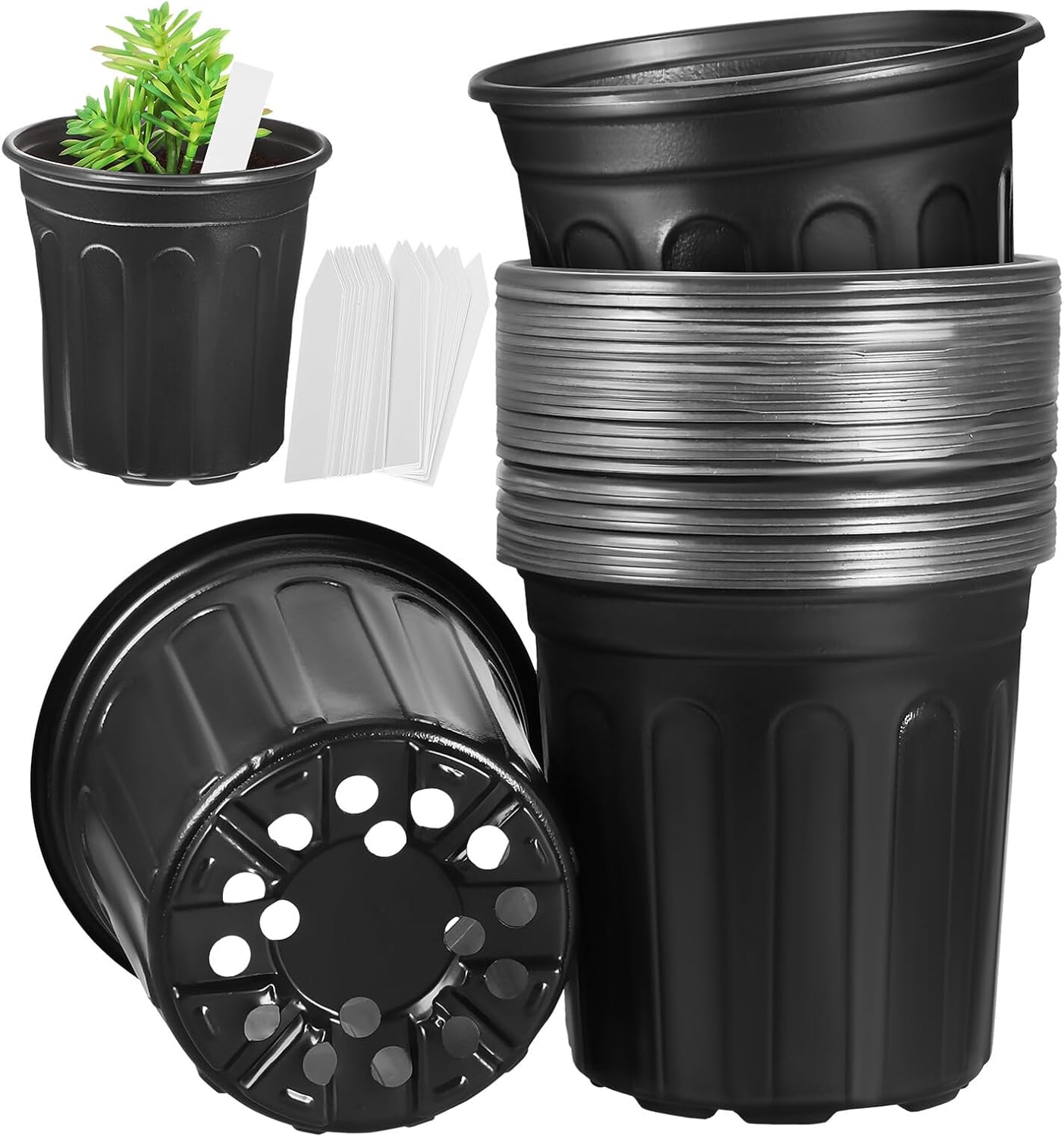 50pcs Plastic Nursery Pots with Drainage Holes for Indoor and Outdoor Gardening, Round Garden Planter Pots 16.5cm Diameter, Seed Starting and Transplanting Containers