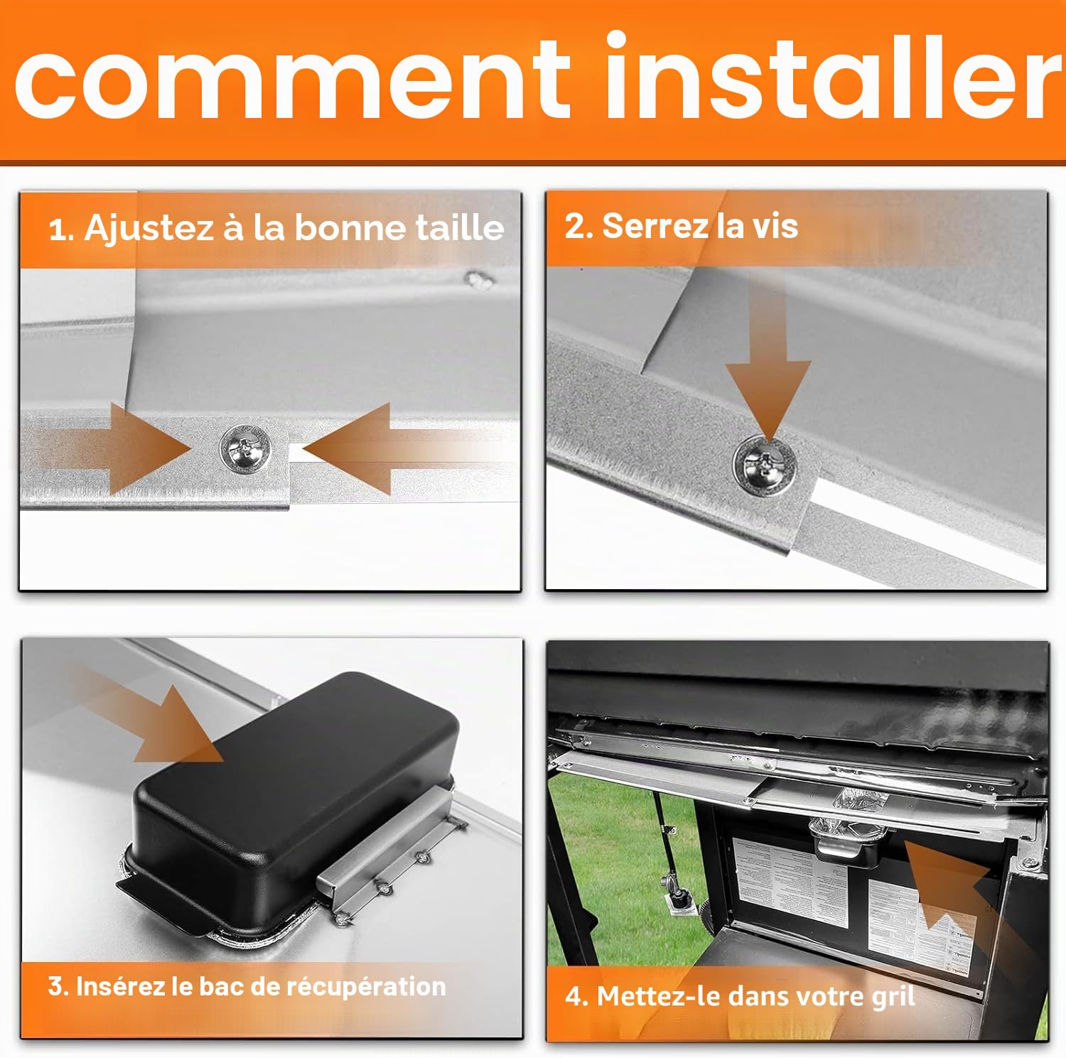 GFTIME Bac à Graisse Universel avec bac de récupération de 38 cm à 65 cm, égouttoir réglable pour Charbroil 2/3/4 brûleurs Barbecue à gaz, Dyna Glo, Nexgrill, Kenmore, Uniflame et Plus Encore