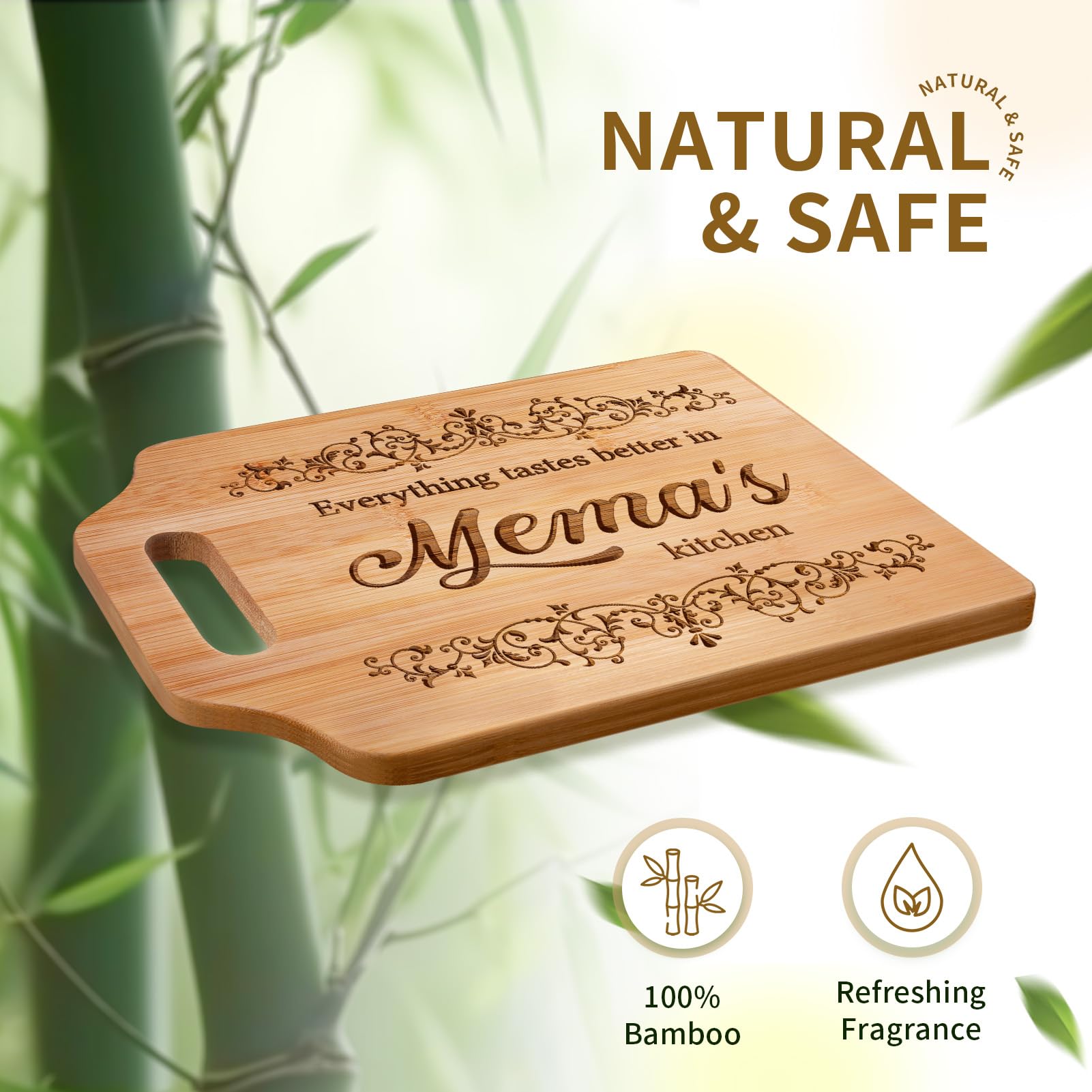 AceThrills Mema Gifts for Mema's Birthday Gifts - Engraved Bamboo Cutting Board 12.3"L × 8.7"W × 0.4"Th