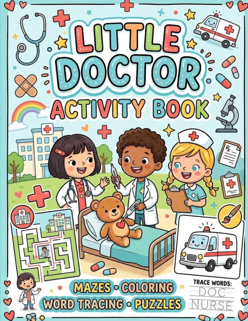 Little Doctor Activity Book for Kids ages 3-6: Fun coloring, Mazes, Tracing, and Learning Activities for Future Doctors