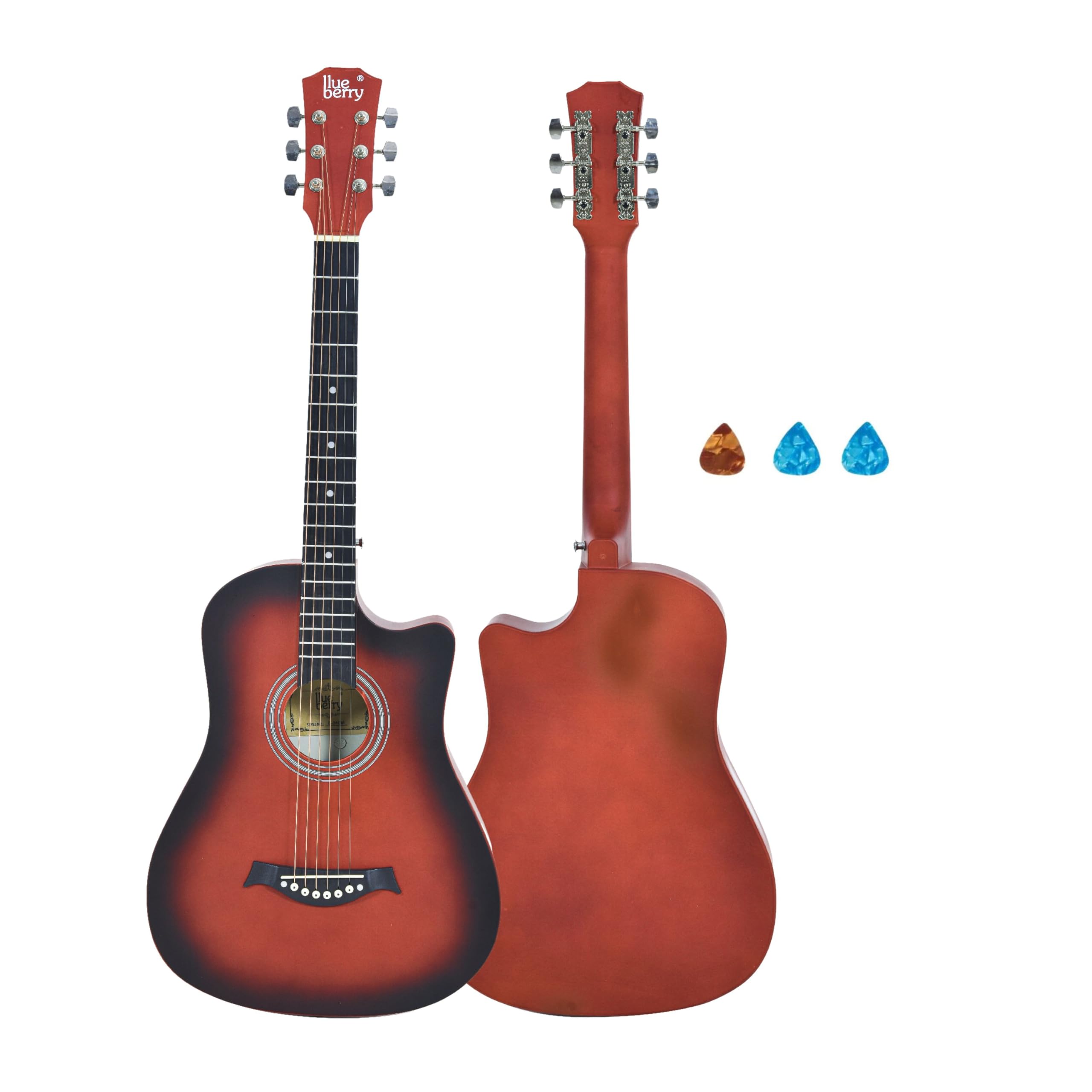 BLUEBERRY B-38CM Matte Finish Redburst Acoustic Guitar Kit, 38 Inch – Engineering Wood & Carbon Fiber Body, ABS Bridge & Fretboard, 2 Picks Included-image-1