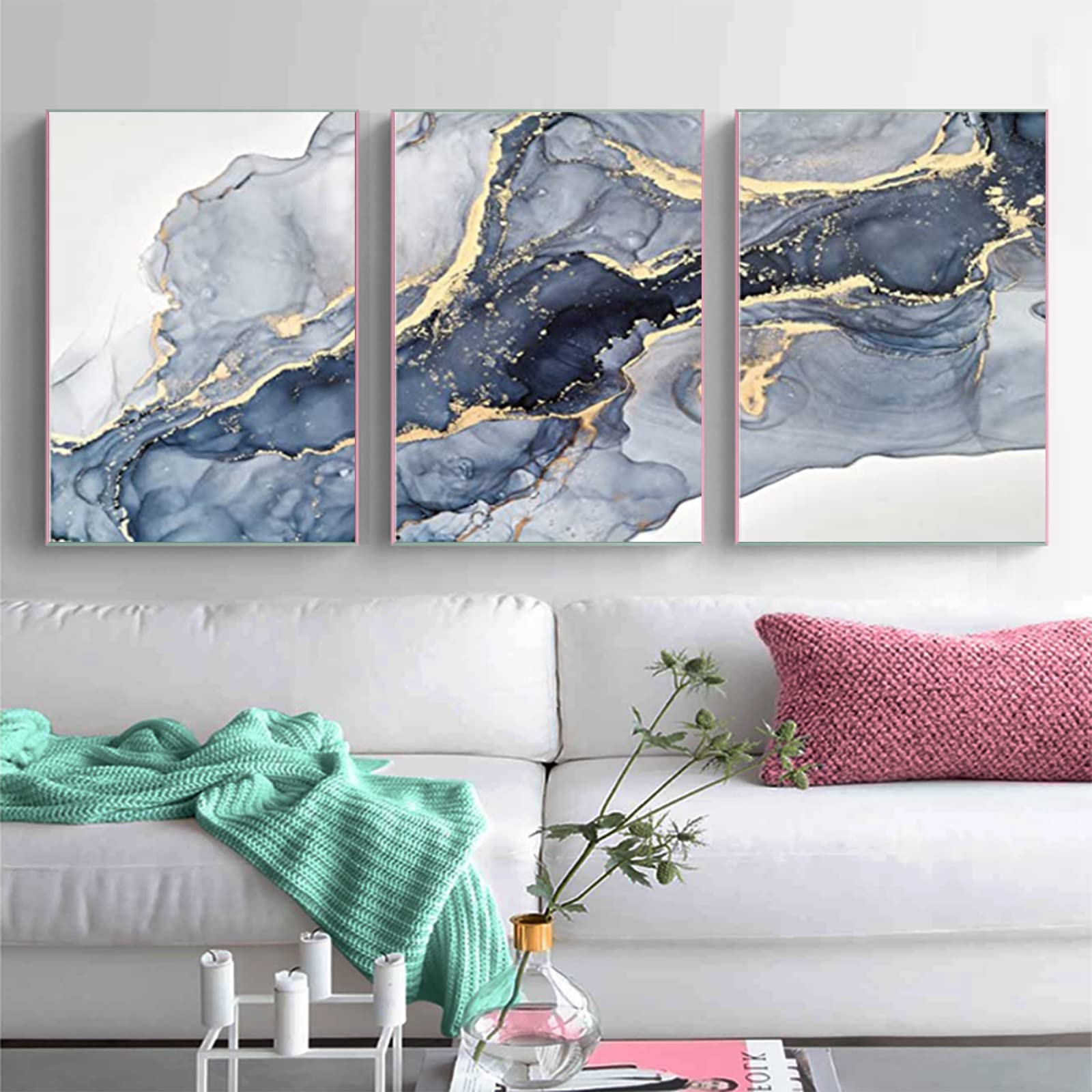 MKHFUW Living Room Bedroom Marble Background Ink Painting Poster, Modern Abstract Picture Set Wall Painting Art Decoration - Image 3